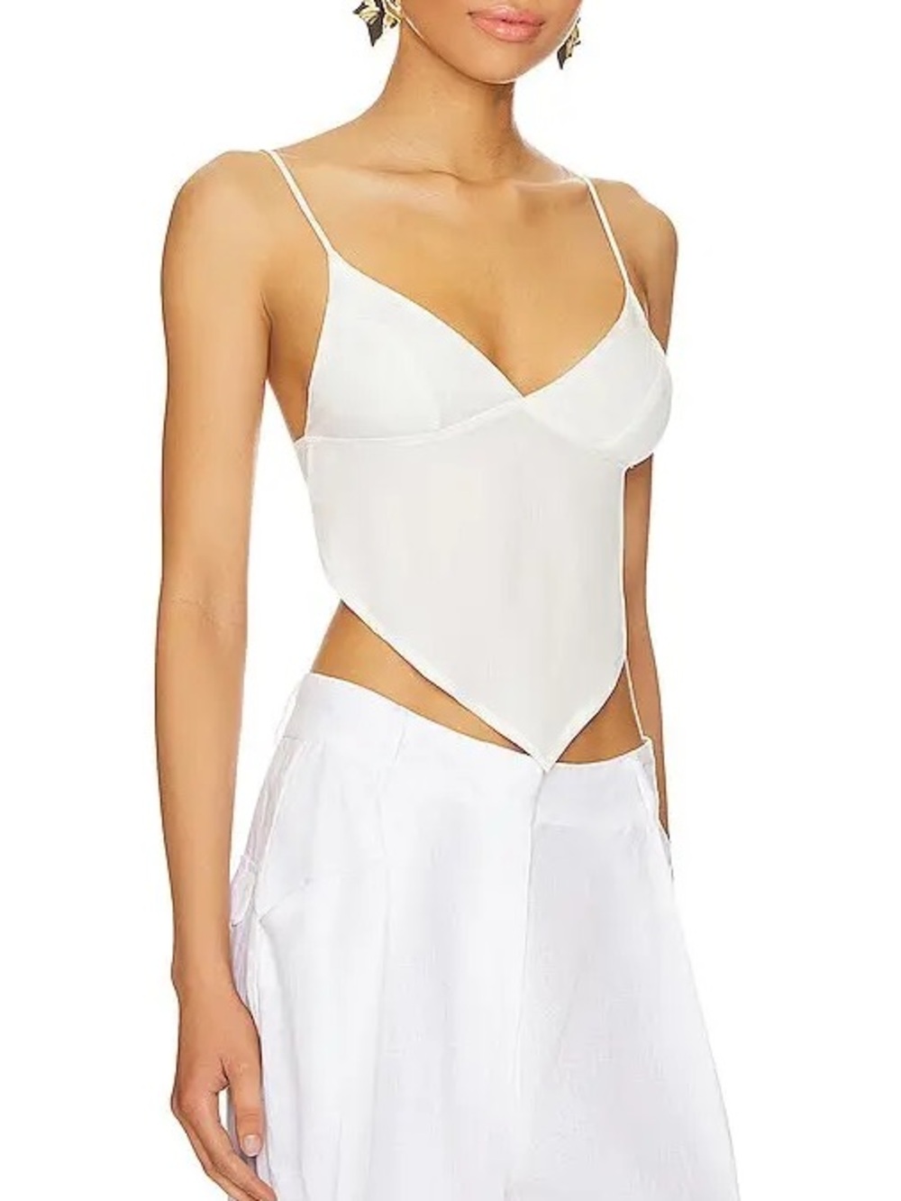 INDAH Melanie Camisole White Handkerchief Hem Cami Top 100% Bamboo Small